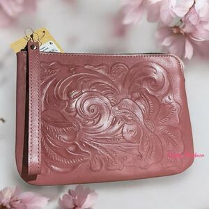 Patricia Nash CASSINI Tooled Leather Wristlet Clutch Old Rose Mauve P349244